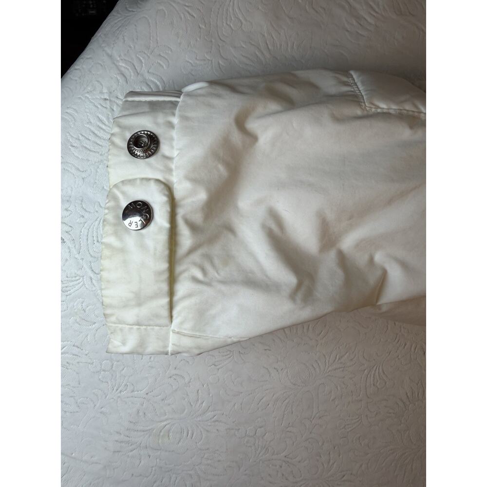Moncler Olargues Giubbotto White Down Jacket Size 2 Men’s Hooded Logo Stripe - Picture 14 of 16